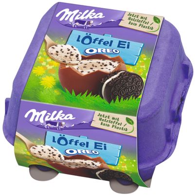 Milka spoon egg 4 pieces Oreo 128g - Milka Easter eggs to spoon filled with Oreo cream - with wooden spoon