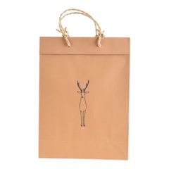 Paper bag with cord - hand-printed with a blue deer