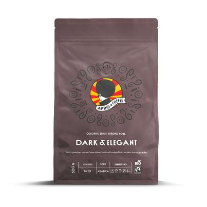 Bio AFRO COFFEE Dark & Elegant Premium Kaffeebohnen 500g - Fairtrade 100% Arabica Kaffee ganze Bohnen von AFRO COFFEE