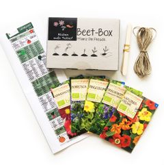 Bio Beet Box - Blüten aufs Teller - Saatgut Set inklusive Pflanzkalender und Zubehör - Geschenkidee für Hobbygärtner