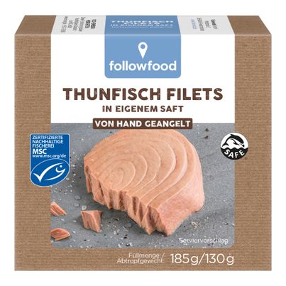 Bio Thunfisch Filets i. eig. Saft 185g - 8er Vorteilspack von Followfood