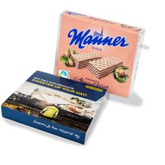 Personalized Manner Neapolitan wafers: XL pack of 8 with branding on cardboard slipcase - 600g