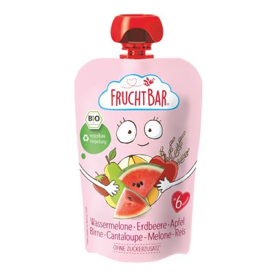 Bio Fruchtpüree Wassermelone Erdbeere Apfel 100g - 8er Vorteilspack von Fruchtbar