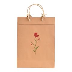 Paper bag with cord - hand-printed with poppy flowers