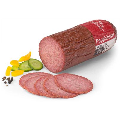 Pepphäuser 750g - Feinkörnige Dauerwurst mit geschrotetem Pfeffer - Im Heißrauch gebraten und fünf Wochen getrocknet - Glutenfrei und Laktosefrei von Moser Wurst