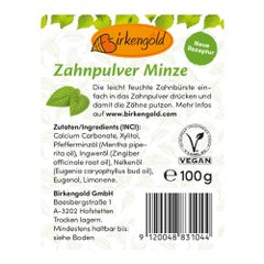 Bio Zahnpulver Minze Nachfüllpack 100g von Birkengold