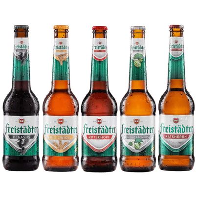 Bier Probierpaket 12 x 330ml - verschiedene Spezialbiere - Röstmalznoten - untergäriges Pils - stabile Schaumkrone von Freistädter Bier