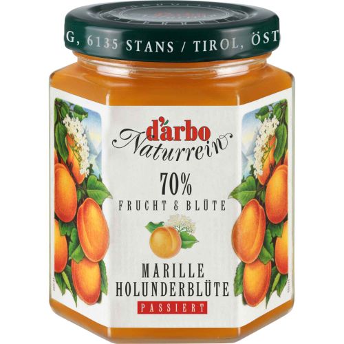 Darbo Naturrein Fruchtaufstrich Marille (Aprikose)-Holunderblüte fein passiert 200g