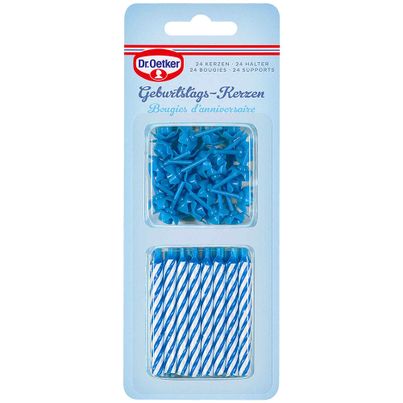Dr. Oetker Kerzen mit Halter Blau (24 Kerzen, 12 Halter) 40g
