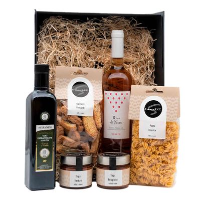 Geschenksbox Verde -  Mit italienischen Klassikern - Pasta - Sugo - Olivenöl - Wein und Cantucci von Baccili