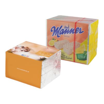 Personalisierte Manner Zitronen Schnitten 300g 4er Packung mit Branding auf Kartonschuber