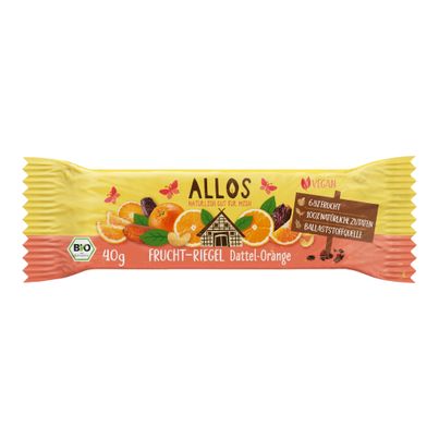 Bio Fruchtriegel Dattel Orange 40g - 25er Vorteilspack von Allos