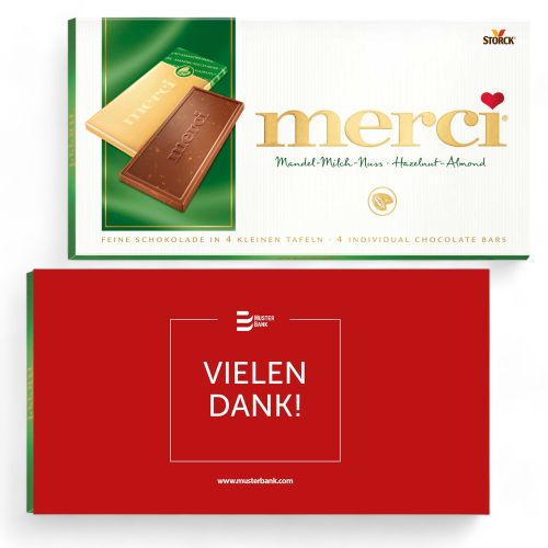 Personalisierte Merci Mandel-Milch-Nuss 100g mit Kartonschuber