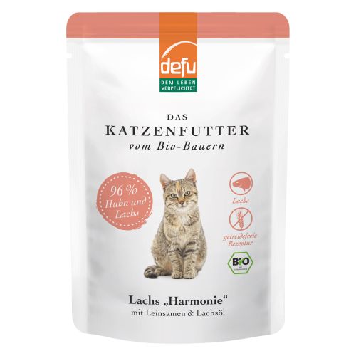 Bio Katzenfutter Lachs Harmonie 85g - 14er Vorteilspack von Defu