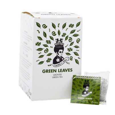 AFRO TEA Green Leaves Grün Tee - Premium Grüntee 15 Stück - 15 handgenähte Teebeutel mit Sencha Tee von AFRO COFFEE
