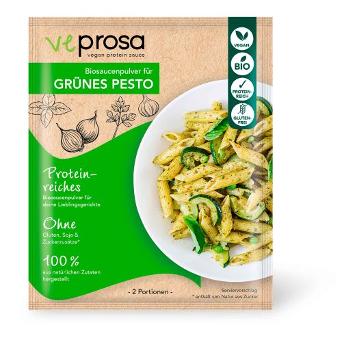 Bio VEPROSA Proteinreiches Saucenpulver Grünes Pesto vegan 50g - 100% natürliche Inhaltsstoffe - Ohne Gluten - Soja und Zuckerzusätze von VEPROSA