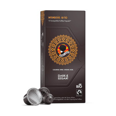 Bio AFRO COFFEE Dark & Elegant Premium Kaffee Kapseln 10 Stück - Fairtrade 100% Arabica Kaffeekapseln von AFRO COFFEE