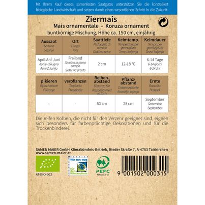Bio Buntkrnige Ziermais Mischung - Saatgut fr zirka 10 Pflanzen von Samen  Maier online bestellen