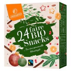 Bio Fairtrade Snack Adventskalender - 24 vegane Snacks in Schokolade umhüllt von Landgarten - Perfekte Geschenkidee für Snackliebhaber