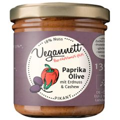 Bio Paprika-Olive mit 18 Prozent Cashew- und Erdnussmus 135g - Vegan - Glutenfrei und Laktosefreier Aufstrich von Vegannett