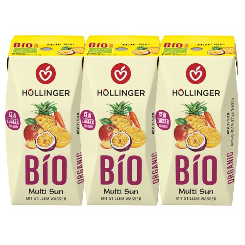 Bio Multi Sunrise Schulsaft 3x200ml - perfekt für jede Jausenbox - handlich kleiner Durstlöscher - mit Strohhalm von Höllinger Juice