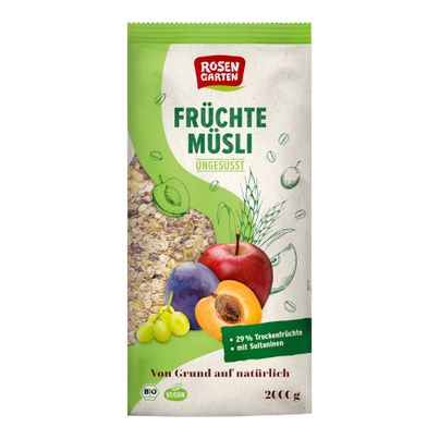Bio Früchte Müsli ungesüßt 2000g - 4er Vorteilspack von Rosengarten