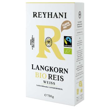 Bio Fairtrade Langkorn Reis weiß 750g - Passt gut zu saftigen Gerichten - Leicht klebender Langkornreis - Besonders Körnig und locker von Reyhani