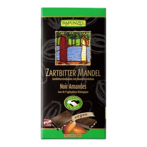 Bio Zartbitter Schoko Mandelstücke 80g - 12er Vorteilspack von Rapunzel Naturkost