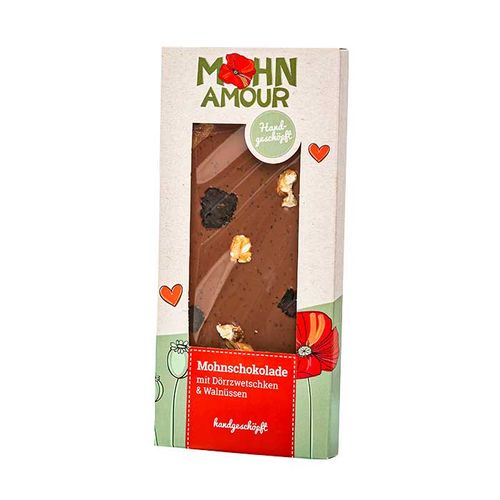 Mohnschokolade mit Dörrzwetschken und Walnuss 100g von Mohn Amour