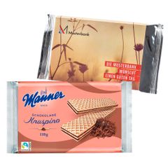 Personalized Manner Knuspino chocolate wafers with promotional band 110g