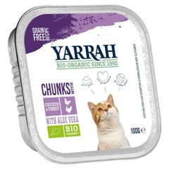 Bio Yarrah Katzenfutter Bröckchen Huhn und Truthahn 100g - 16er Vorteilspack - Tierfutter von Yarrah
