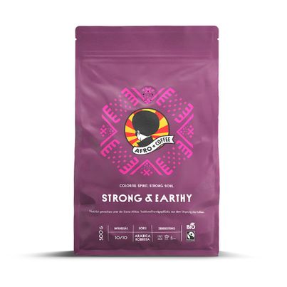 Bio AFRO COFFEE Strong & Earthy Premium Kaffeebohnen 500g - Fairtrade Arabica & Robusta Kaffee ganze Bohnen von AFRO COFFEE