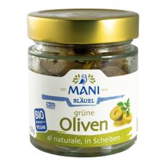 Bio Grüne Oliven al naturale, in Scheiben 120g von MANI Bläuel