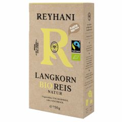 Bio Fairtrade Langkorn Reis Natur 750g - Besonders gut zu Gemüse-Gerichten - Ungeschälter Vollkornreis - voller Geschmack - leicht klebend von Reyhani