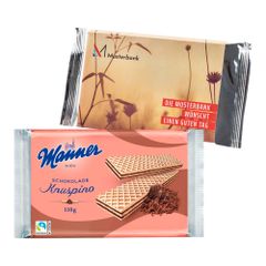 Personalisierte Manner Knuspino Schokolade Waffeln mit Werbebanderole 110g
