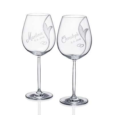 Handgravierte Hochzeitsgläser Wein 2er Set mit individueller Gravur