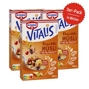 Dr. Oetker Vitalis Früchte Müsli ohne Zuckerzusatz 500g 3er-Pack