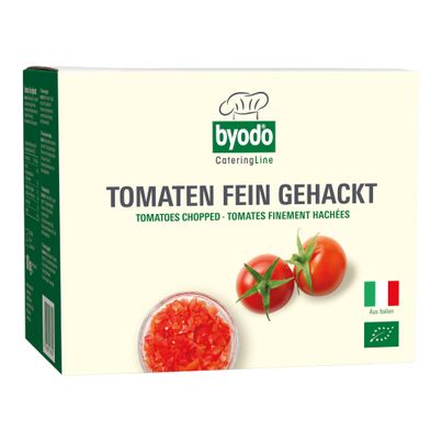 Organic tomatoes finely chopped BIB 10000g from Byodo