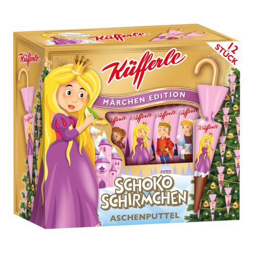 Schokoschirm aus Milchschokolade mit fein gemahlenen Haselnüssen in märchenhaftem Design - 162g von Küfferle