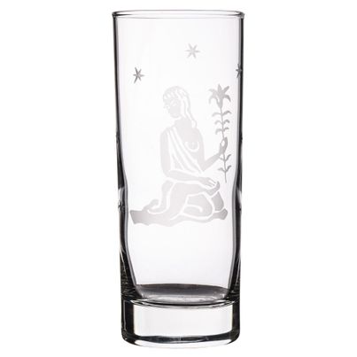 Handgraviertes Glas mit Sternzeichen und Namensgravur Jungfrau
