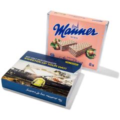 Personalized Manner Neapolitan wafers: XL pack of 8 with branding on cardboard slipcase - 600g