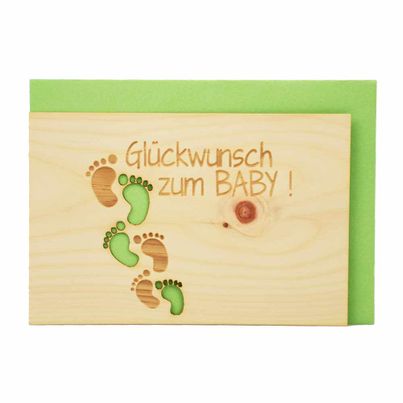 Holzgrußkarte zur Geburt 10x15cm - Glückwunsch zum Baby