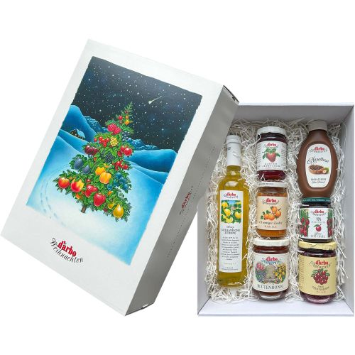 Darbo Geschenkkarton Weihnachten - Geschenkpaket gefüllt mit Darbo Sirup, Marmelade, Honig und Nougatcreme 