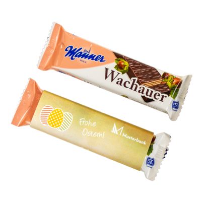 Personalisierte Manner Wachauer Schnitte 29g mit Branding auf Kartonschuber