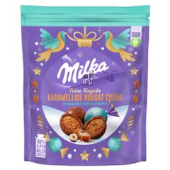 Milka Feine Kugeln Karamellige Nougat Creme mit gesalzenem Karamell 80g