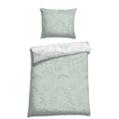 Flausch Flanell Bettwäsche ISABEL SALBEI Set bestehend aus: 1 x Decke 140 x 200 cm und 1 x Kissen 70 x 90 cm von FLORELLA