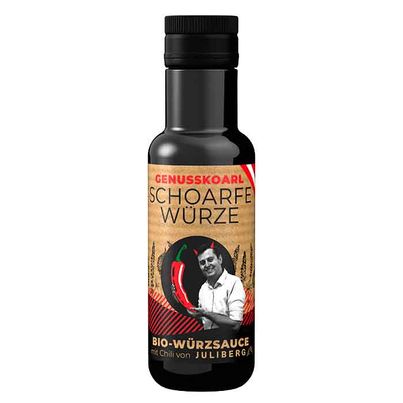 Bio Schoarfe Würze 100ml - Bloody Mary - Eintopf - Salsa - zum Nachwürzen bei Tisch - 1000 Scoville - Mühlviertler Bio-Paprikaschoten von Genusskoarl