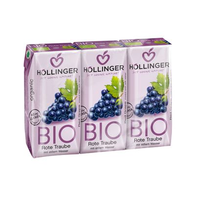 Bio Rote Traube Schulsaft 3x200ml - perfekt für jede Jausenbox - handlich kleiner Durstlöscher - mit Strohhalm von Höllinger Juice