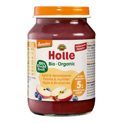 Bio Babygläschen Apfel mit Heidelbeere - ab 5 Monaten - 190g - 6er Vorteilspack von Holle