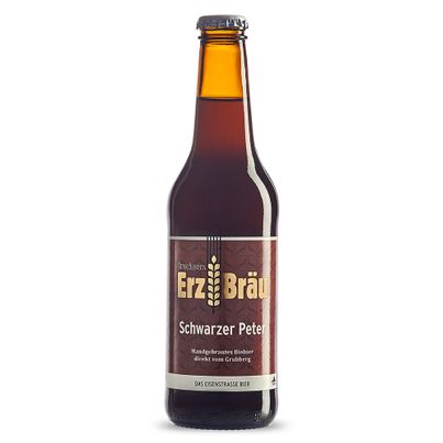 Bio Schwarzer Peter Bier 330ml - deutliche Röstmalznote - Kaffee - Bitterschokolade - untergäriges Schwarzbier von Bruckners ErzBräu